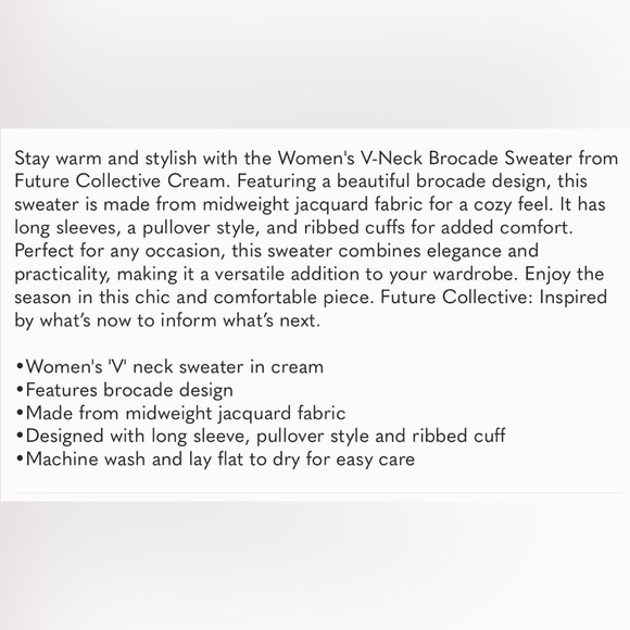 NWT Future Collective Brocade Shimmer V-Neck Sweater - Picture 4 of 10